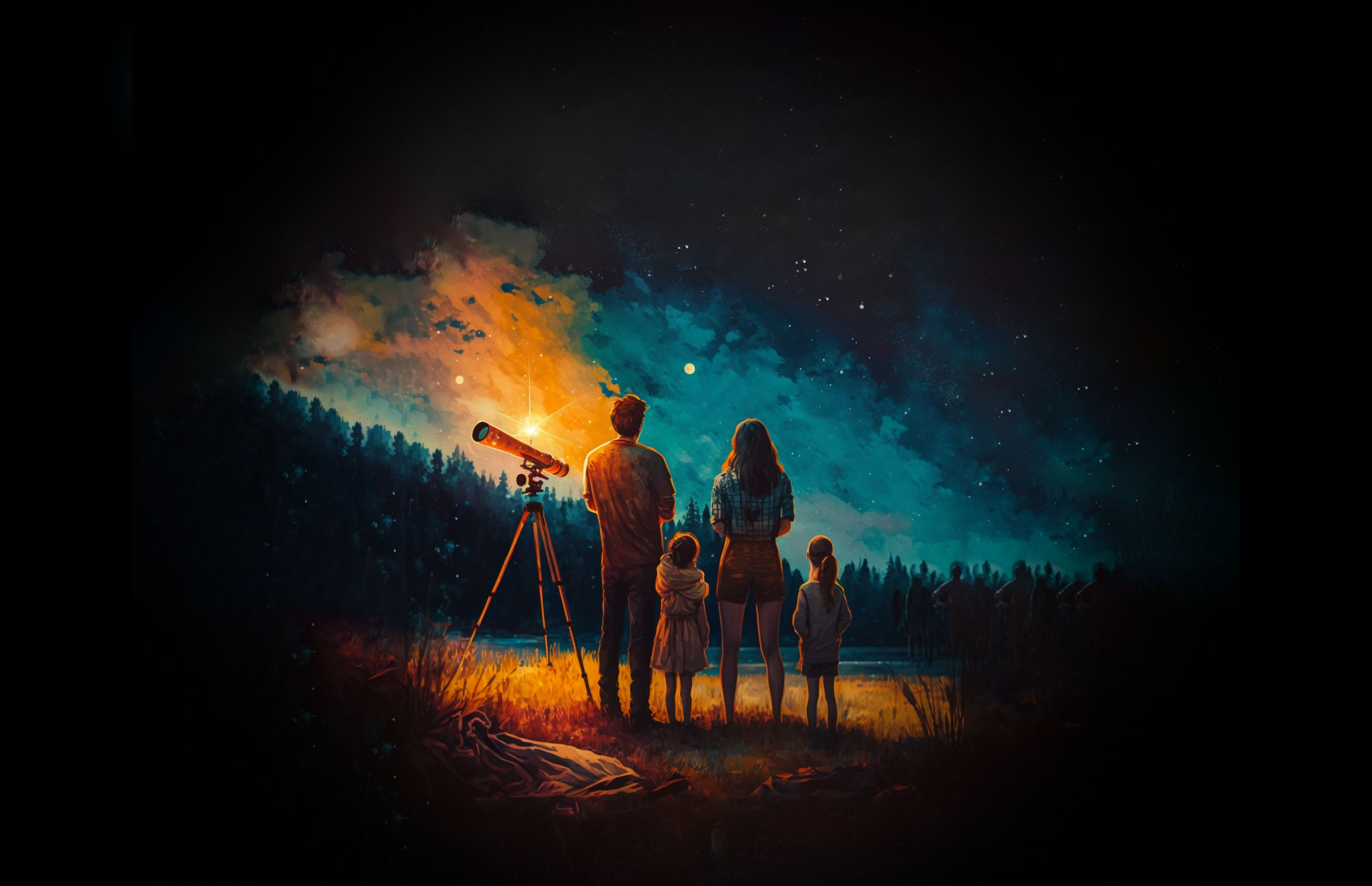 astronoomiaüritus kogu perele looduses tähistaeva all teleskoopide kosmilise muusika teaduse, ettekannete ja töötubadega